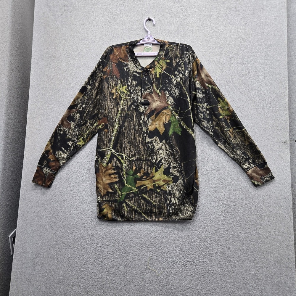 Cabela's Men Shirt XL TALL Green Camo Leaf x-static Thermal Henley Long Sleeve